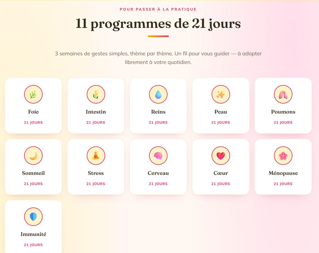 Les 11 programmes de 21 jours
